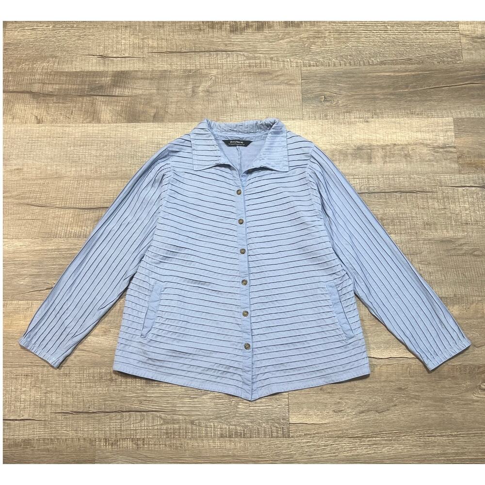 Yacco Maricard Size 2 Large Fitted Textured Cotton Diagonal Pintuck Pleated Top - Picture 1 of 7